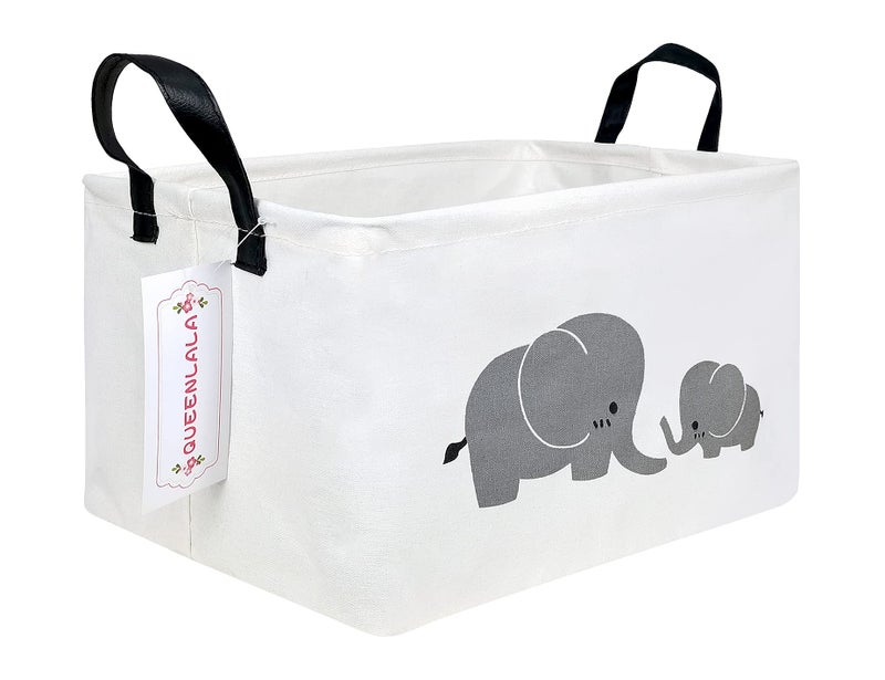 QUEENLALA Rectangular Laundry Hamper/Foldable Nursery Laundry Basket for Organizing/Storage Bin Baskets/Children Toy Office Bedroom/Toy Bin Closet Shelf Basketsï¼ˆRec-Parent-child elephantï¼‰ - Image 1
